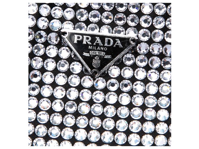 Prada Black Satin Crystal Embellished Chain Flat Tote Schwarz - Ansicht 5