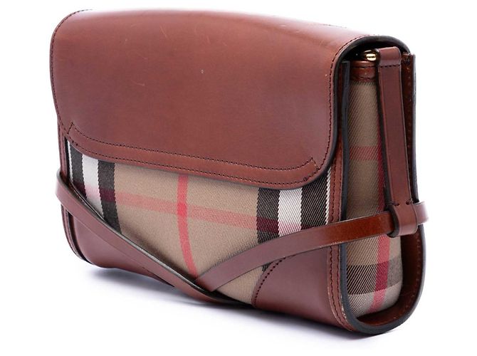 Borsa a tracolla Abbott in pelle marrone e tela House Check Burberry - vista 2