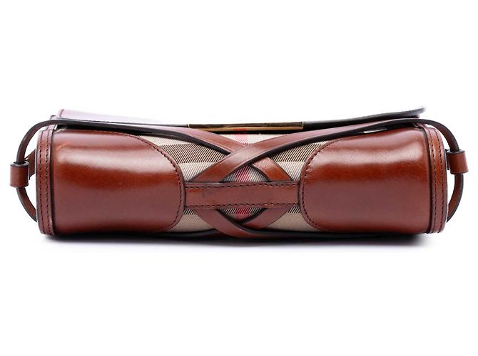 Borsa a tracolla Abbott in pelle marrone e tela House Check Burberry - vista 3