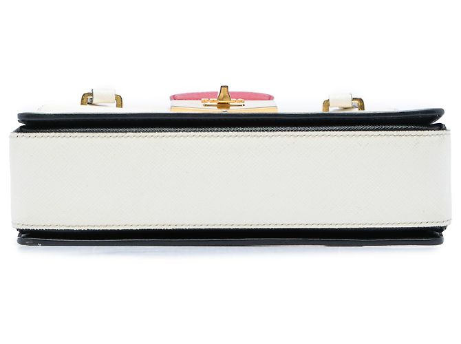 Prada Mini Saffiano Handtas in Weiß mit Drehsverschluss Roh - Ansicht 3