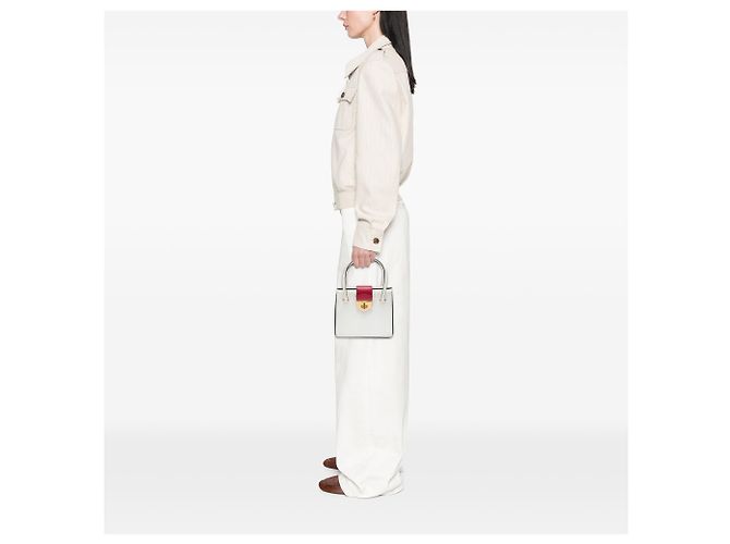 Prada Mini Saffiano Handtas in Weiß mit Drehsverschluss Roh - Ansicht 5