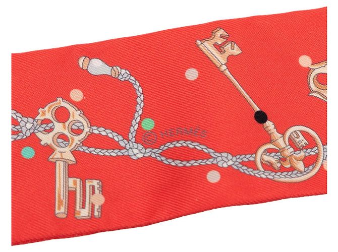 Hermès Pañuelo Twilly Hermes Les Clés à Pois Rosa - vista 2