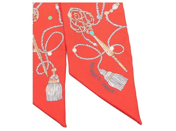 Hermès Pañuelo Twilly Hermes Les Clés à Pois Rosa - vista 3