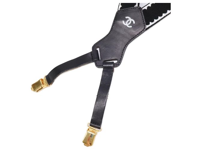 Portebretino in pelle e tessuto Chanel Nero Bianco - vista 2
