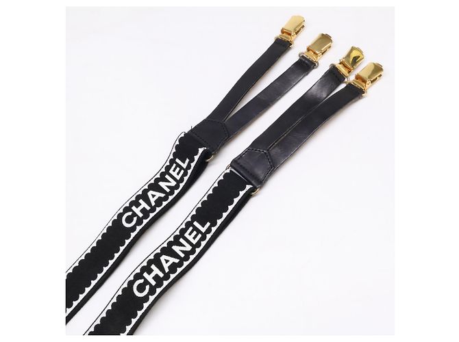 Portebretino in pelle e tessuto Chanel Nero Bianco - vista 4