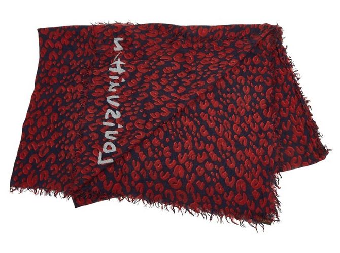 Stola Louis Vuitton Motivo Leopardo Rosso Blu navy - vista 2