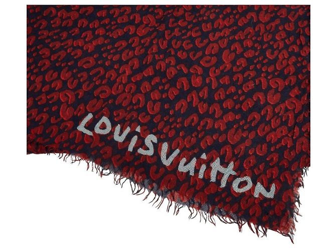 Stola Louis Vuitton Motivo Leopardo Rosso Blu navy - vista 3