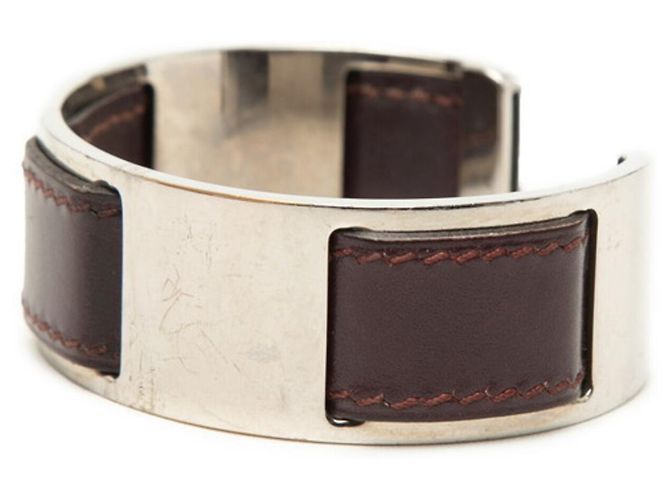 Hermès Bracciale rigido in pelle viola e argento Hermes Porpora - vista 2