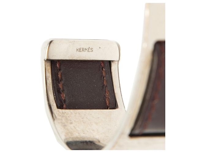 Hermès Bracciale rigido in pelle viola e argento Hermes Porpora - vista 5