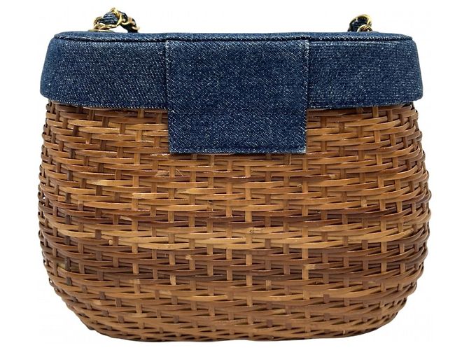 Borsa a tracolla in paglia e denim da donna Chanel Marrone Blu - vista 2