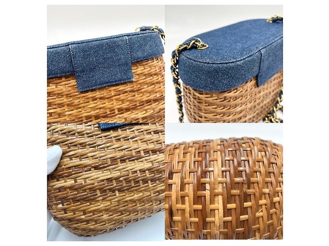 Borsa a tracolla in paglia e denim da donna Chanel Marrone Blu - vista 8