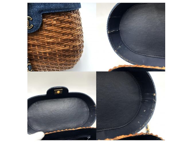 Borsa a tracolla in paglia e denim da donna Chanel Marrone Blu - vista 9