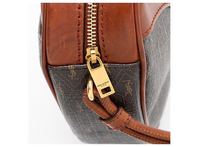 Borsa Crossbody in Tela Monogramma e Pelle di Vitello Saint Laurent Marrone - vista 10