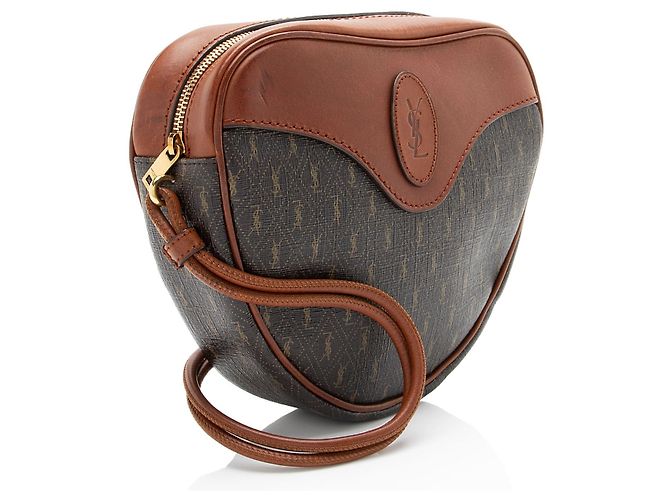Borsa Crossbody in Tela Monogramma e Pelle di Vitello Saint Laurent Marrone - vista 2