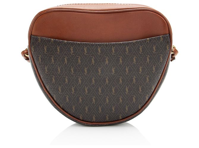 Borsa Crossbody in Tela Monogramma e Pelle di Vitello Saint Laurent Marrone - vista 3