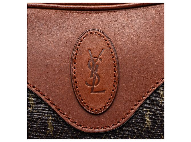 Borsa Crossbody in Tela Monogramma e Pelle di Vitello Saint Laurent Marrone - vista 9