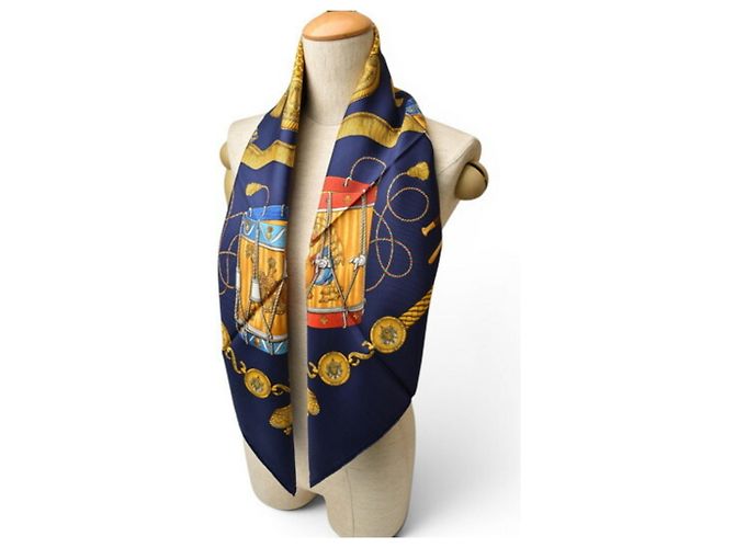 Hermès Sciarpa Carré 90 HERMES LES TAMBOURS Blu navy - vista 3