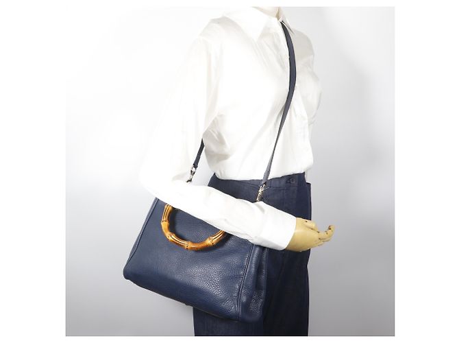 Borsa shopper Gucci Bamboo Shopper Small Blu navy - vista 17