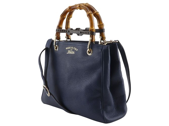 Borsa shopper Gucci Bamboo Shopper Small Blu navy - vista 2