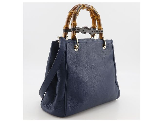 Borsa shopper Gucci Bamboo Shopper Small Blu navy - vista 3