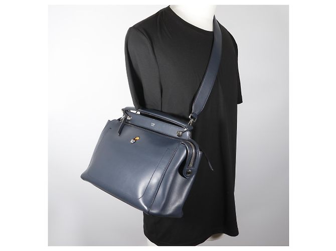 Borsa Fendi Dotcom in pelle blu navy - vista 19