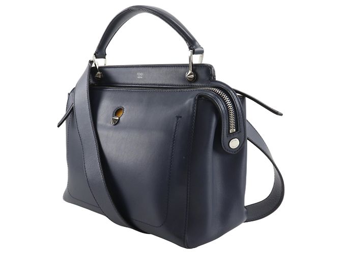 Borsa Fendi Dotcom in pelle blu navy - vista 2