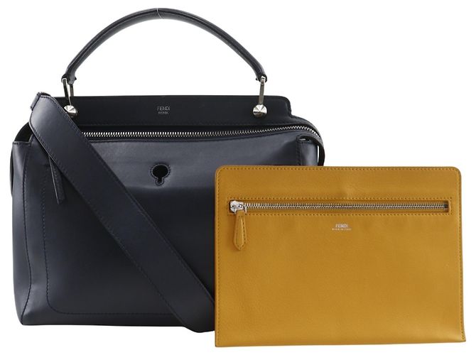 Borsa Fendi Dotcom in pelle blu navy - vista 20