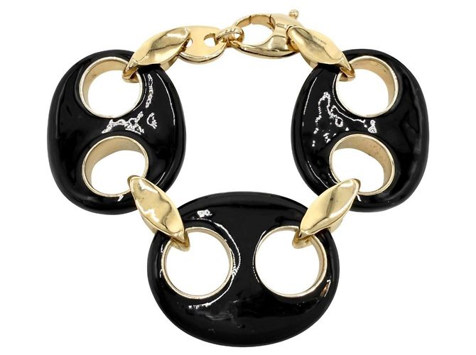 Pulsera Marina Chain Gucci Negro Dorado - vista 2