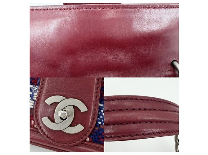 Borsa a tracolla Chanel in tweed rosso e pelle - vista 8