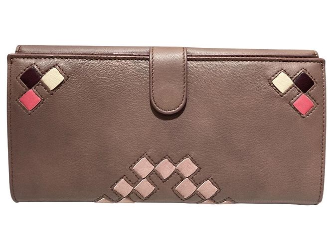 Cartera larga de cuero caqui Bottega Veneta - vista 2