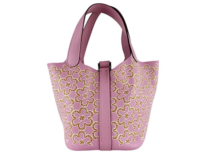 Borsa micro Hermès Lucky Daisy Picotin Lock Rosa - vista 3