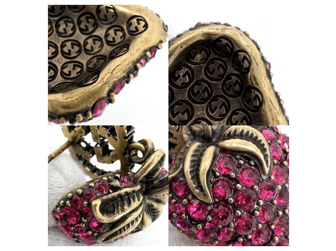 Gucci Erdbeer-Motiv Stecker-Ohrringe Pink Golden - Ansicht 6
