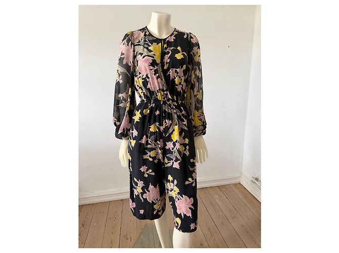 Diane Von Furstenberg Mono de Seda Estampado Floral Negro Rosa Amarillo - vista 2