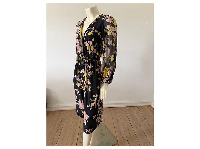 Diane Von Furstenberg Mono de Seda Estampado Floral Negro Rosa Amarillo - vista 5