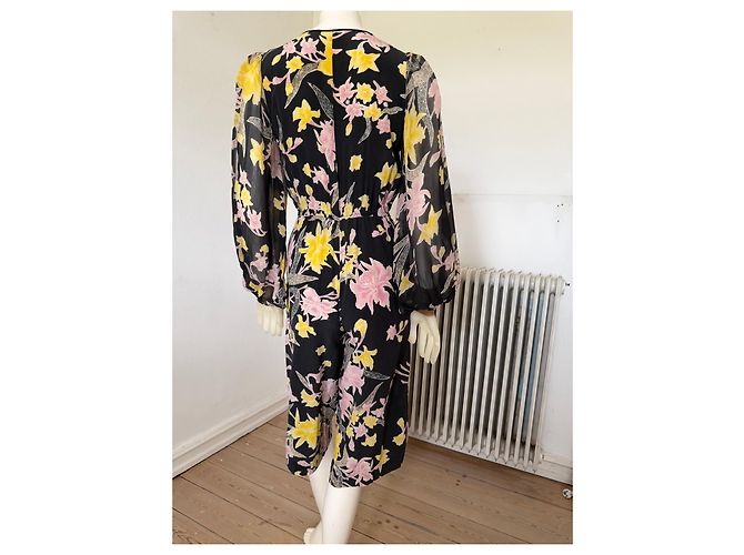 Diane Von Furstenberg Mono de Seda Estampado Floral Negro Rosa Amarillo - vista 7