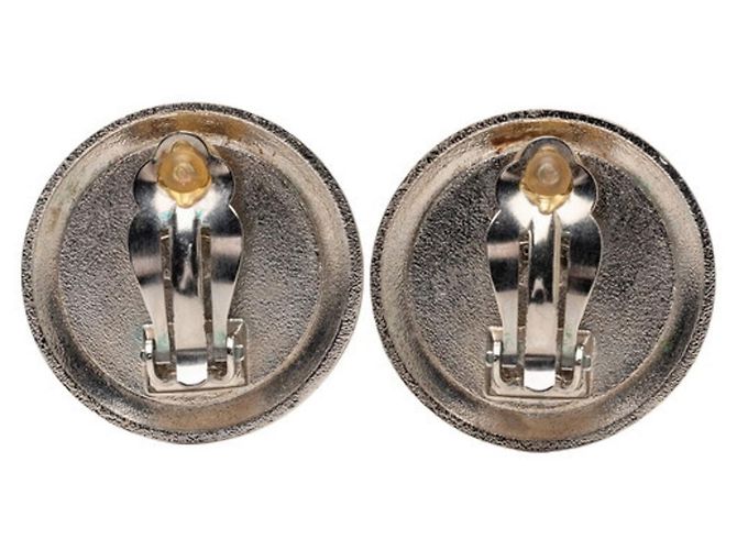 Orecchini a clip rotondi Coco Mark Vintage Chanel Nero Argento D'oro - vista 2
