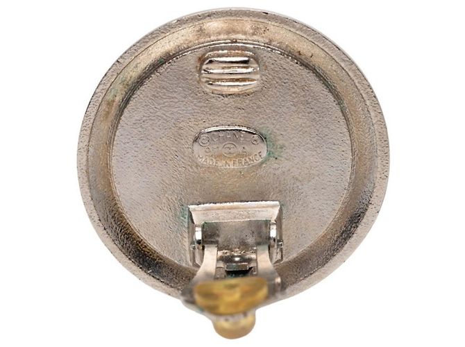 Orecchini a clip rotondi Coco Mark Vintage Chanel Nero Argento D'oro - vista 3