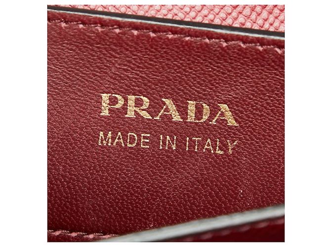 Prada Triangle Logo Plate Saffiano Double Medium Tote Bag Rot Bordeaux - Ansicht 10