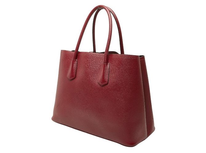 Prada Triangle Logo Plate Saffiano Double Medium Tote Bag Rot Bordeaux - Ansicht 2