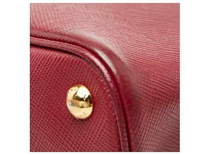 Prada Triangle Logo Plate Saffiano Double Medium Tote Bag Rot Bordeaux - Ansicht 4