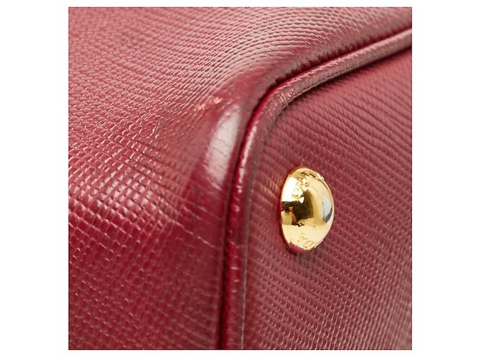 Prada Triangle Logo Plate Saffiano Double Medium Tote Bag Rot Bordeaux - Ansicht 5