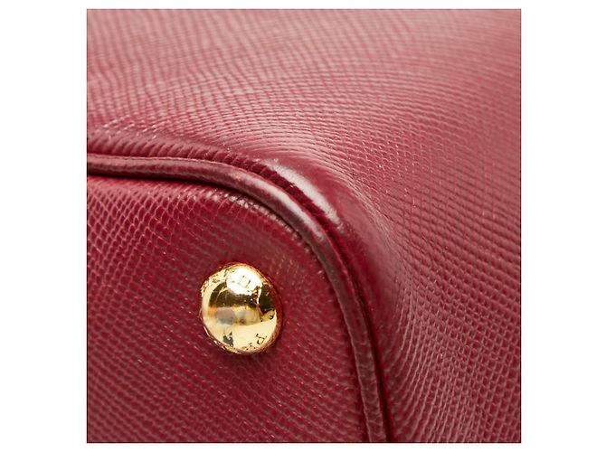Prada Triangle Logo Plate Saffiano Double Medium Tote Bag Rot Bordeaux - Ansicht 6