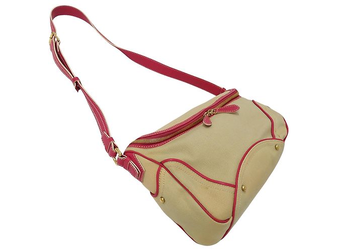 Céline Borsa Celine in tela beige e rosa - vista 4
