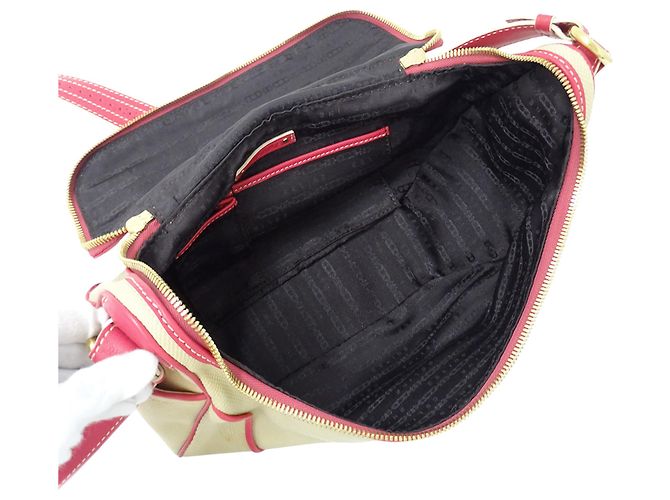 Céline Borsa Celine in tela beige e rosa - vista 5