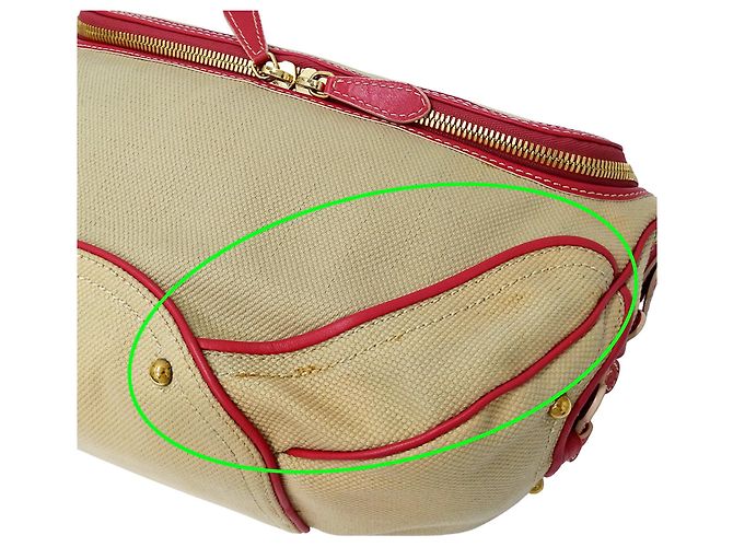 Céline Borsa Celine in tela beige e rosa - vista 7