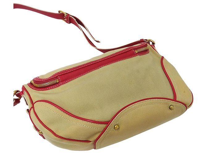 Céline Borsa Celine in tela beige e rosa - vista 9