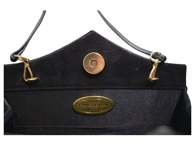 Borsa a tracolla Charles Jourdan Paris camoscio nero raso - vista 14