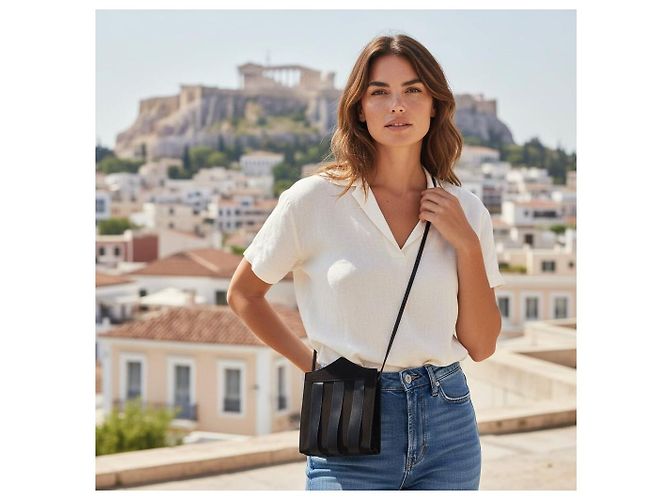 Borsa a tracolla Charles Jourdan Paris camoscio nero raso - vista 17