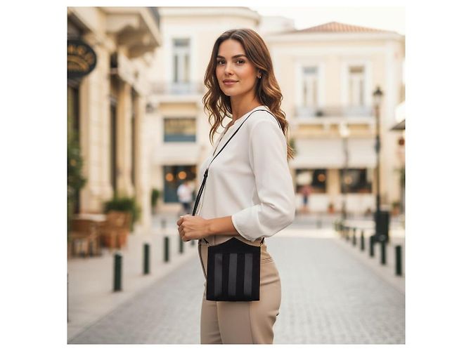 Borsa a tracolla Charles Jourdan Paris camoscio nero raso - vista 18