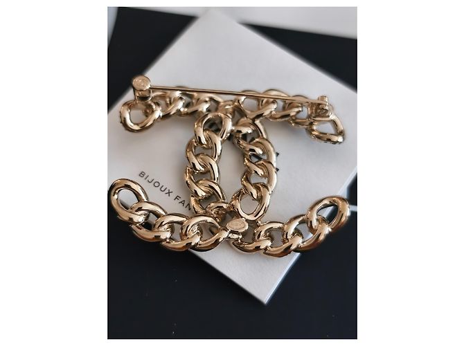 Spilla Chanel Logo CC a Catena con Strass Neri e Bianchi Nero Bianco Gold hardware - vista 6